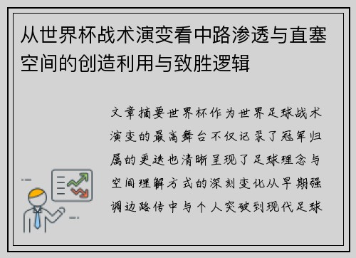 从世界杯战术演变看中路渗透与直塞空间的创造利用与致胜逻辑